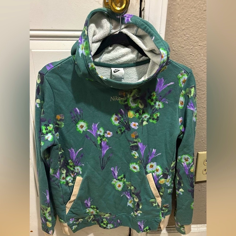 Nike Green Hoodie with Floral Design
